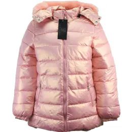 12 Pieces Women's Short Shiny Jacket Fur Hoodie Color Pink - Women's Winter Jackets
