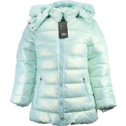 12 Pieces Women's Short Shiny Jacket Fur Hoodie Color Baby Blue - Women's Winter Jackets