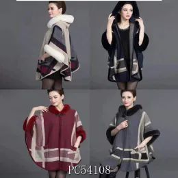 12 Wholesale Faux Fur Trim Layers Poncho Cape Cardigan Sweater