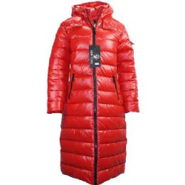 12 Pieces Women's Long Shiny Jacket Color Red - Women's Winter Jackets