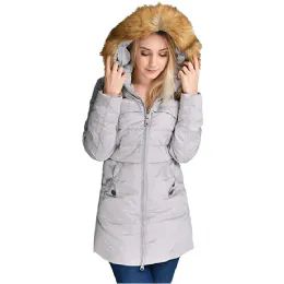 12 Wholesale Women's Puffer Coat Fleece Linning Color Light Gray