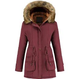 12 Pieces Women's Puffer Long Coat Color Burgandy - Women's Winter Jackets