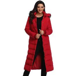 12 Wholesale Women's Puffer Long Coat Color Red