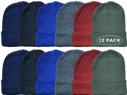 24 of Yacht & Smith Kids Winter Beanies In Dark Assorted Colors