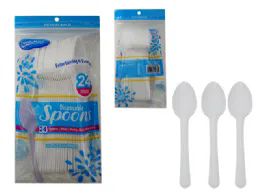 48 Pieces 24 Pc White Plastic Spoons, Resealable Bag - Plastic Dinnerware