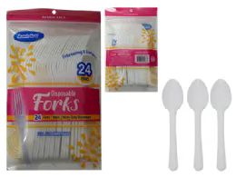 48 Units of 24 Pc White Plastic Forks, Resealable Bag - Plastic Dinnerware