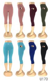 24 Wholesale Capri Pants Solid Color Size S/ M