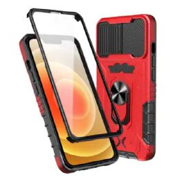 12 of Full Body Tech Ring Stand Case Built In Screen Protector With Lens Cover For Apple Iphone 13 Pro Max In Red
