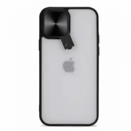 12 of Selfie Camera Lens Protection Case With Stand And BuilT-In Mirror For Apple Iphone 13 Promax 6.7 In Black
