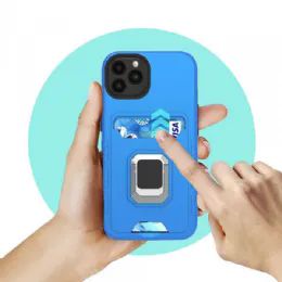 12 Wholesale Square Ring Stand Holder With Card Slot Hybrid Case For Apple Iphone 13 Pro Max 6.7 In Navy Blue