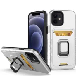 12 Wholesale Square Ring Stand Holder With Card Slot Hybrid Case For Apple Iphone 13 Pro Max 6.7 In Silver