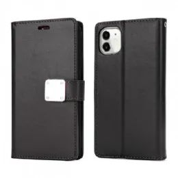 12 of Multi Pockets Folio Flip Leather Wallet Case With Strap For Apple Iphone 13 Pro Max 6.7 In Black