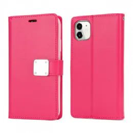 12 of Multi Pockets Folio Flip Leather Wallet Case With Strap For Apple Iphone 13 Pro Max 6.7 In Hot Pink