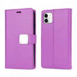 12 Wholesale Multi Pockets Folio Flip Leather Wallet Case With Strap For Apple Iphone 13 Pro Max 6.7 In Purple