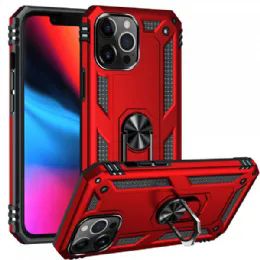12 Pieces Tech Armor Ring Stand Grip Case With Metal Plate For Apple Iphone 13 Pro Max 6.7 In Red - Cell Phone Accessories