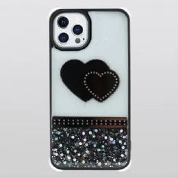 12 Wholesale Glitter Jewel Diamond Armor Bumper Case With Camera Lens Protection Cover For Apple Iphone 13 Pro Max 6.7 In Heart Black