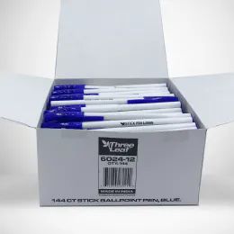 12 Wholesale 144 Ct Bulk Pack Blue Ink Stick Ball Point Pen