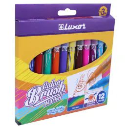 72 Wholesale 12 Color Washable Brush Marker For Painting, Coloring, Drawing And More (12 Per Box)