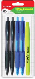144 Units of Office Essential (5pk Blister), Four Retractable Pens With One Highlighter Combo Pack. - Pens & Pencils