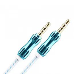12 Wholesale Auxiliary Music Cable 3.5mm To 3.5mm Wire Cable With Metallic Head In Blue