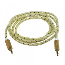 12 Units of Auxiliary Music Cable 3.5mm To 3.5mm Glossy Braided Wire Cable In Gold - Cables and Wires