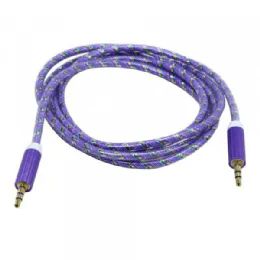 12 Units of Auxiliary Music Cable 3.5mm To 3.5mm Glossy Braided Wire Cable In Purple - Cables and Wires