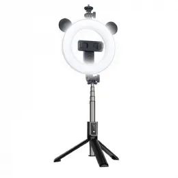 12 Wholesale 6 Inch Led Light Slim Wireless Bluetooth Remote Extendable Selfie Stick With Tripod Stand Bear Design Black Bear