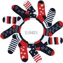 108 Wholesale Women's Ankle Sock Stars And Stripe Pattern
