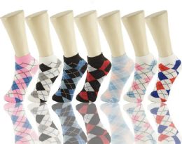 72 Pairs Women's Ankle Sock Argyle Print 9-11 - Womens Ankle Sock