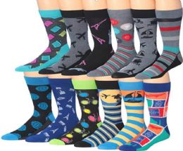 108 Units of Mens Cre Socks Assorted Sights Design - Mens Crew Socks