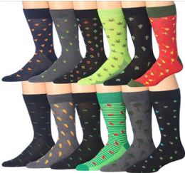 108 Units of Mens Crew Socks Assorted Small Design - Mens Crew Socks