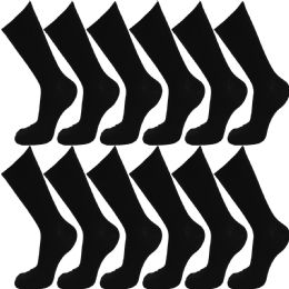 108 Units of Men's Crew Socks Solid Black - Mens Crew Socks