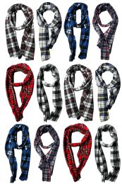 24 Pieces Yacht & Smith Assorted Plaid Fleece Scarfs - 60"x12" Inches - Winter Scarves