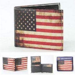 24 Bulk Vegan Leather Wallet [bifold] Rugged American Flag