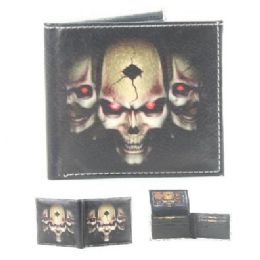 24 Bulk Vegan Leather Wallet [bifold] Triple ReD-Eye Skulls