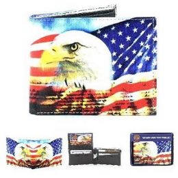 24 Wholesale Vegan Leather Wallet [bifold] Eagle & Flag