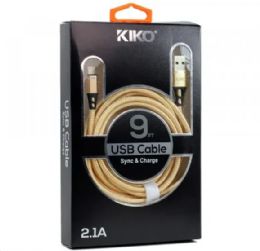 12 Units of Usb Type C 2.1a Strong Nylon Braided Usb Cable 9 Foot In Gold - Chargers & Adapters
