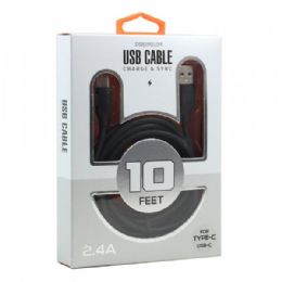 12 Units of Type C Usb C 2.4a Heavy Duty Strong Durable Charge And Sync Usb Cable 10 Foot In Black - Chargers & Adapters