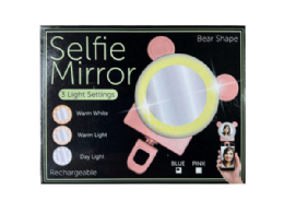 24 Wholesale Bear Shaped Phone Ring Light With Mirror In 2 Assorted Colors