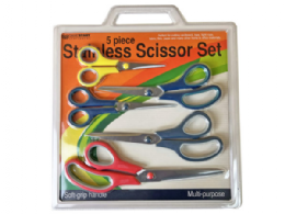 6 Bulk 5 piece scissors set assorted colors