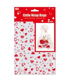 288 Pieces Cello basket wrap bag 2-Piece 22x30" Hearts - Gift Wrap
