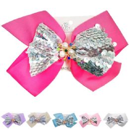 96 Units of Girls Hair Accessories Bow With Sequins Assorted - Hair Scrunchies
