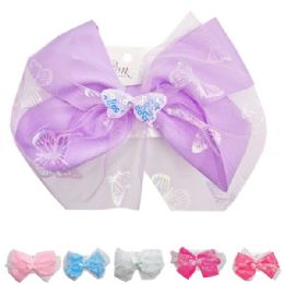 96 Units of Girls Hair Accessories Bow With Sequin Butterfly Assorted - Hair Scrunchies