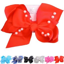 96 Units of Girls Hair Accessories Bow With Pearls Assorted - Hair Scrunchies