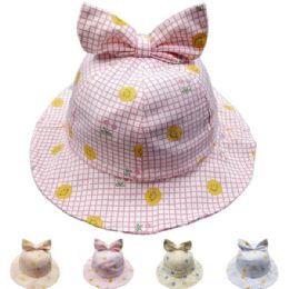 24 Pieces Kid's Smiley Face With Bow Sun Hat - Sun Hats