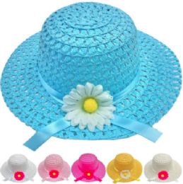24 Bulk Kid's Summer Straw Hat With Flower