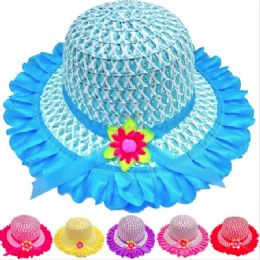 24 of Kid Summer Hat Straw Hat Assorted With Frills