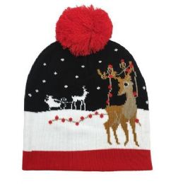 24 Wholesale Christmas Beanie - Reindeer