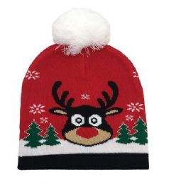 24 Wholesale Christmas Rudolph Beanie