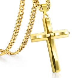48 Units of Stainless Steel Christian Cross Necklace Risen - Jewelry & Accessories